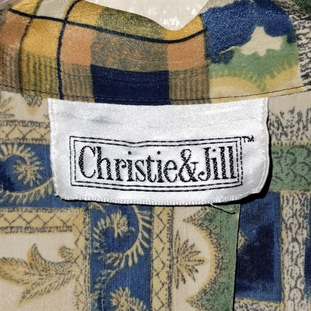 VINTAGE Christie & Jill BOHO Style Patchwork Lightweight Blouse L 80 90s - Picture 4 of 11